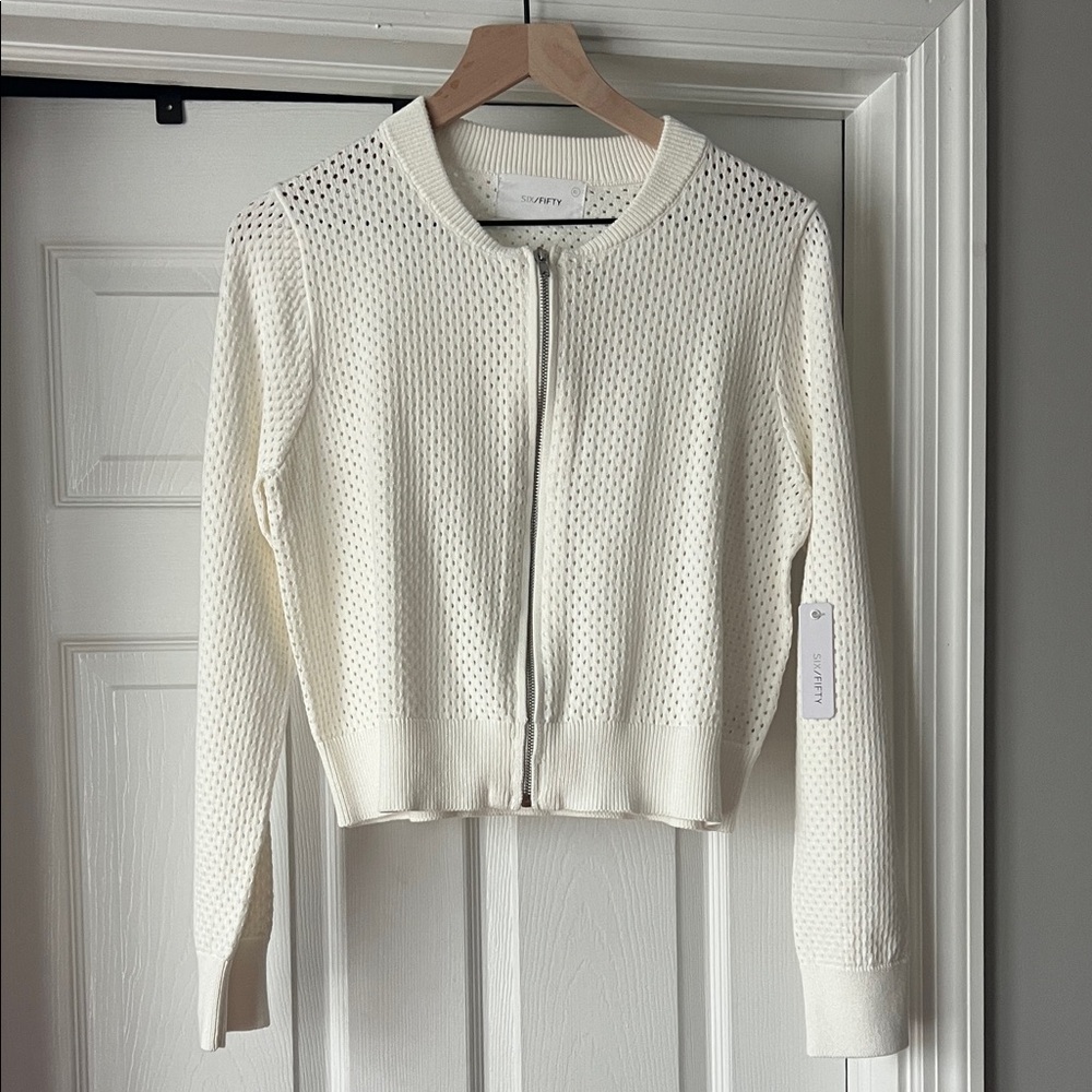 Cream Knit Zip-Front cardigan